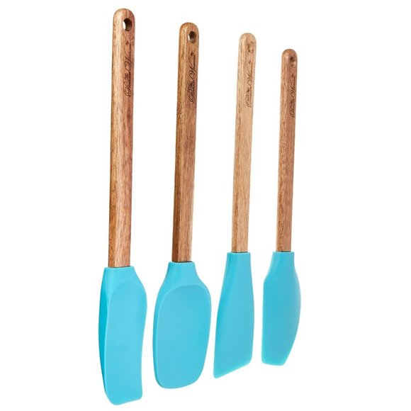 NEW! PIONEER WOMAN BLUE Silicone SPATULA SET~4 PIECES~ACACIA WOOD SILICONE - Picture 7 of 10
